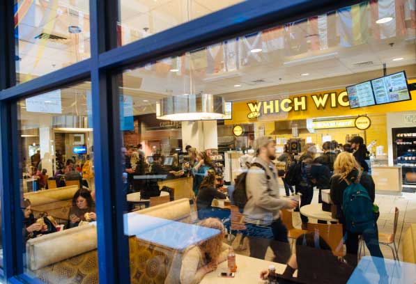 window looking in to campus dining