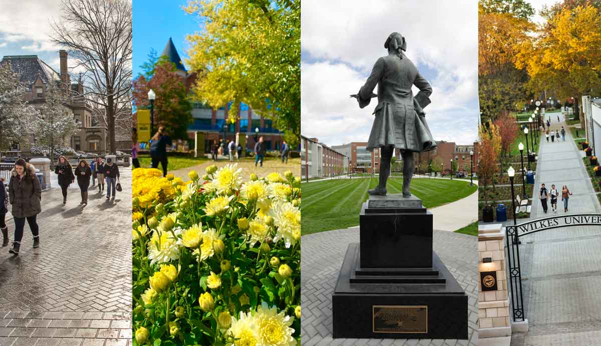 collage showing four seasons on campus